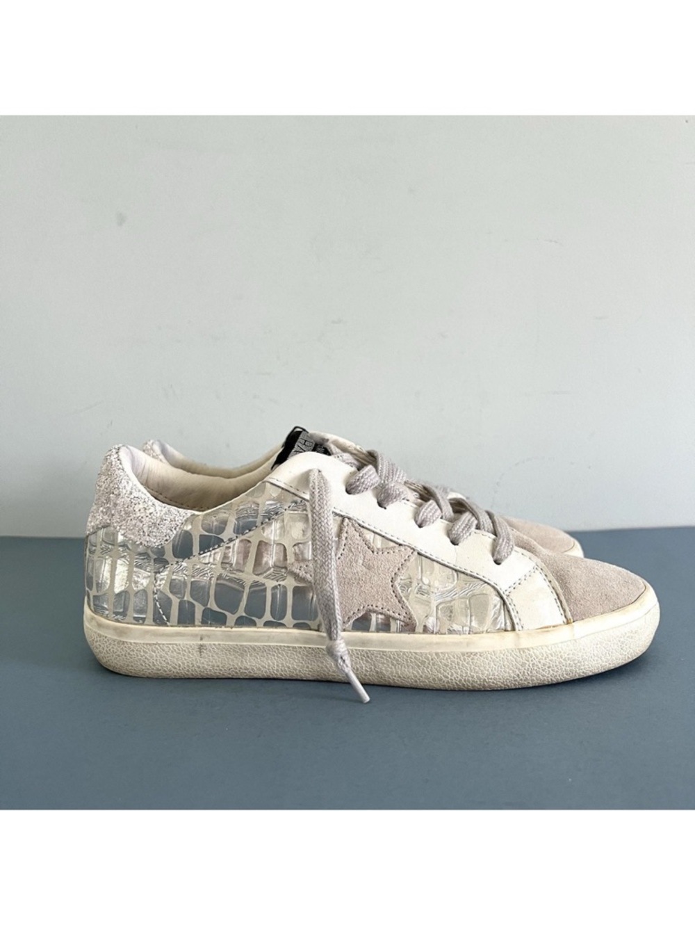 Vintage Havana Ingrid Low Top Sneakers Wild Croc Silver Metallic Fashion Size 8 - Picture 4 of 9